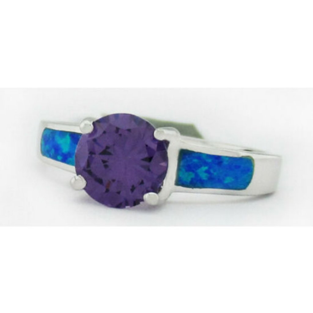 Genuine Blue Opal & Amethyst Ring .925 Silver ** Size # 8.75